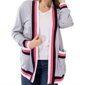 Haute shore Cody pink black white Grey varsity cardigan one size fits 4 - 14